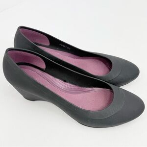 Crocs LINA Black Wedge Pump Slip On Flexible Rubber Shoes